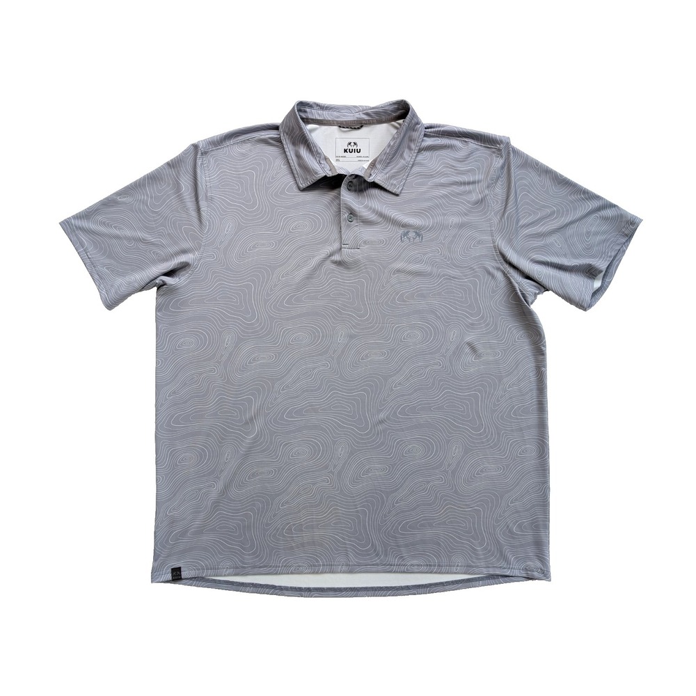 Kuiu Polo Mens 3XL Gray Topography Map Pattern Performance Slate Topo